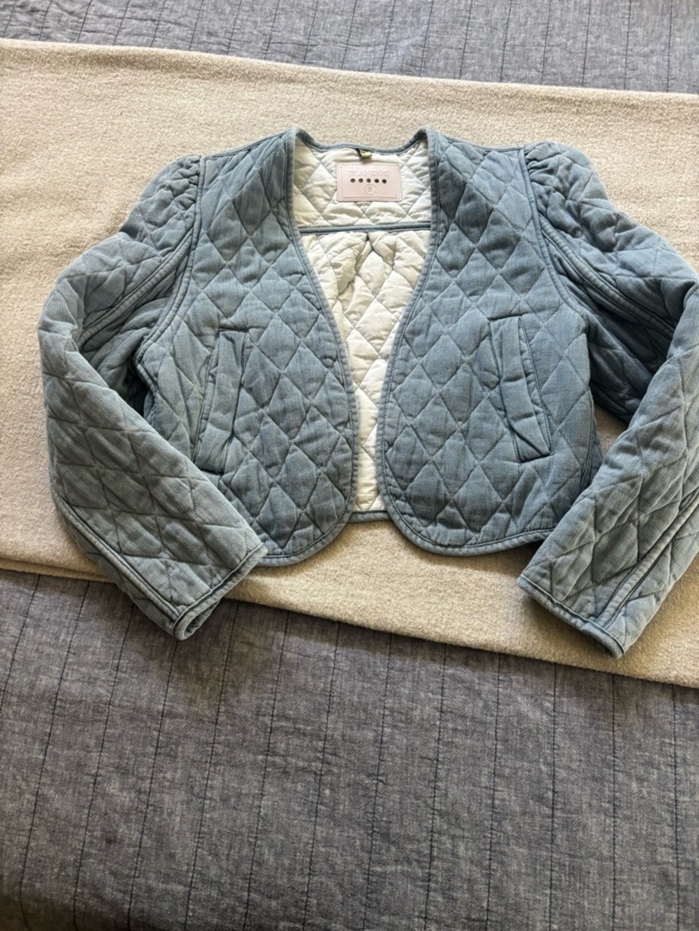 Blank NYC Quilted Cropped Jacket in Dusty Blue
